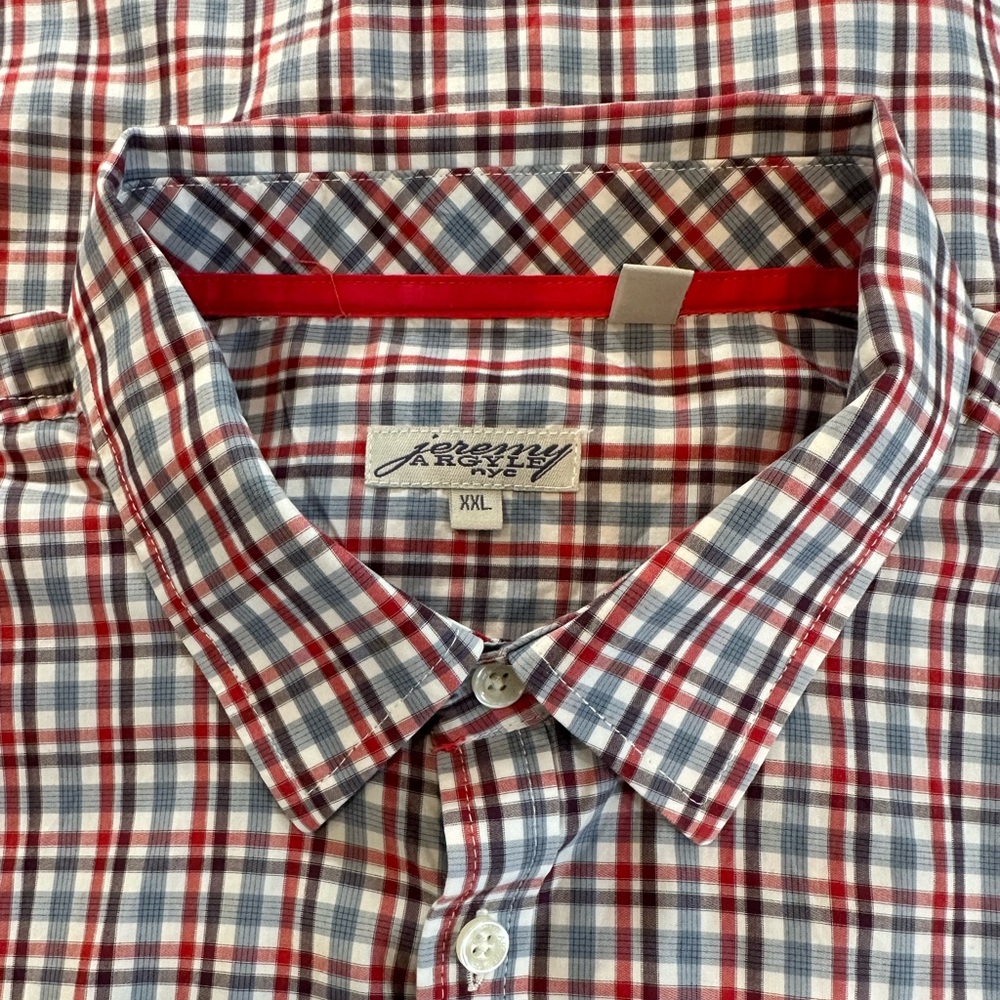 jeremy ARGYLE nyc | Men's Dress Shirt | Red and Blue/Gray | XXL
